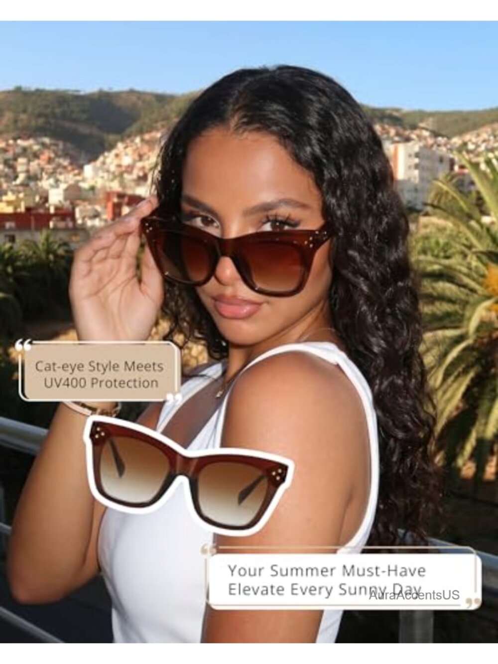 Oversized Cat Eye Sunglasses Rivet Thick Frame UV400 Gradient Lens Summer - Picture 2 of 6